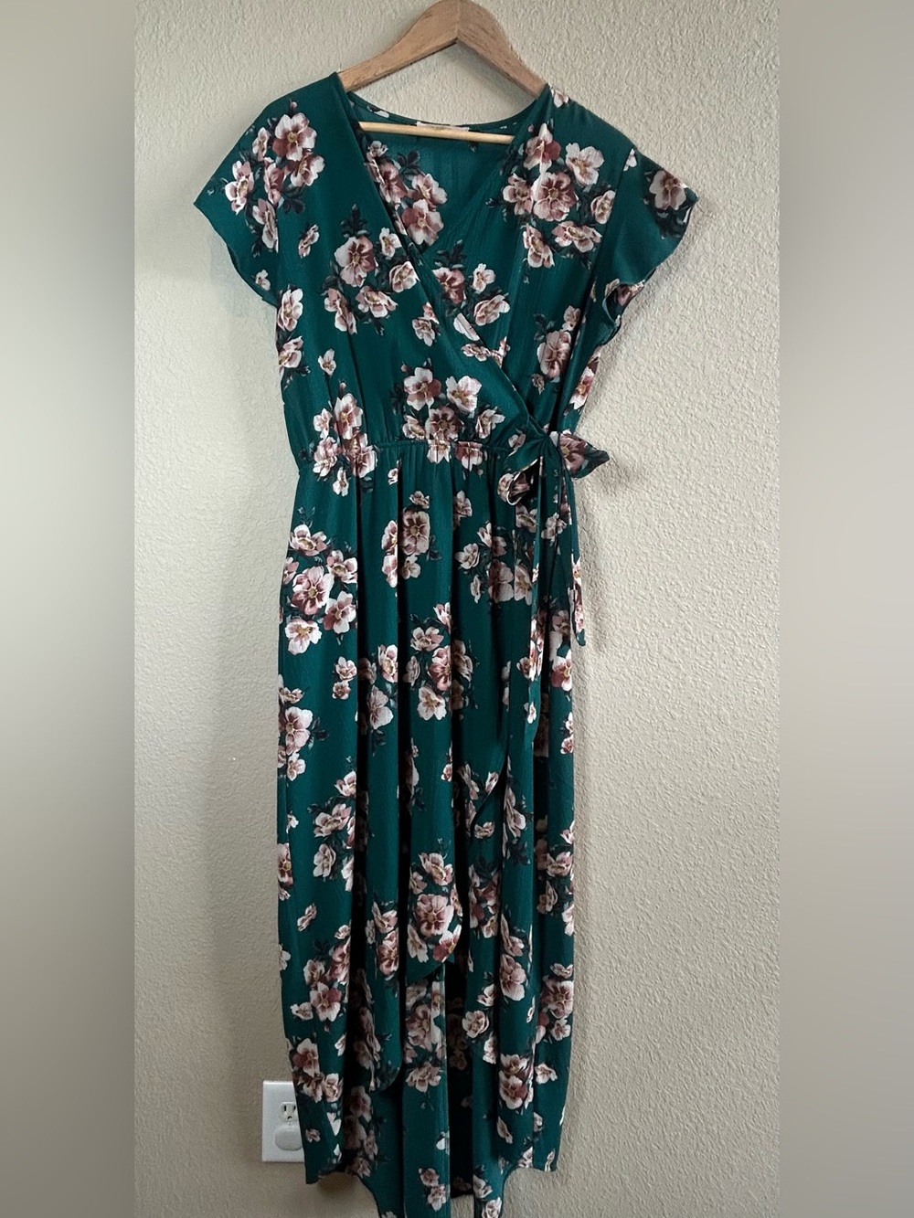 Romantic Boho Emerald Floral Wrap Dress
